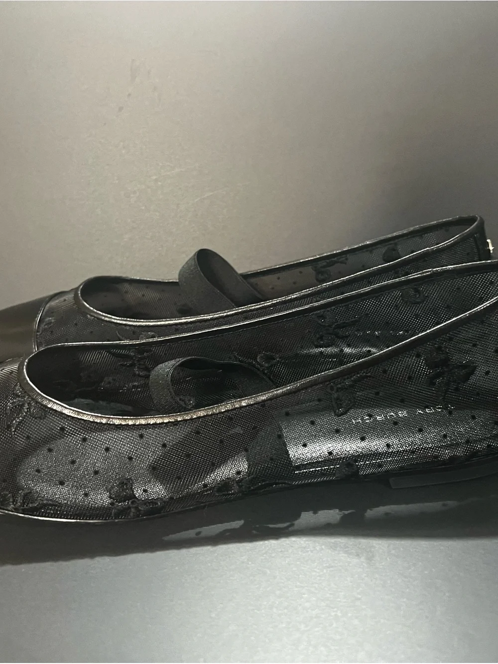 New Tory Burch Black Textured Ballet Flats with Elastic Strap